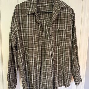 Zara Olive Green and White Plaid Button-Down Shirt